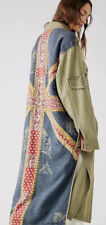 Free People Jumping Jack Military Duster Studded Printed Green Blue Red S NEW picture