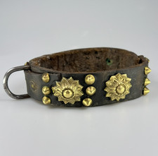 Antique Leather & Brass Studded Dog Collar circa 1900. picture