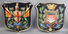19th c Eglomise Reverse Painted Glass Paris & London Shield Coat of Arms Bouvais picture