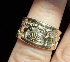 Vintage Watson Honanie Hopi Storyteller Ring – Strlg Silver w 14K Gold sz 7 picture