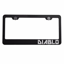 Matte Black License Plate Frame Silver DIABLO Laser Etched Metal Screw Cap picture