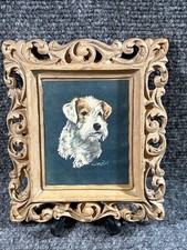 Vintage Ole Larsen Framed Oil Painting Reprint Terrier picture