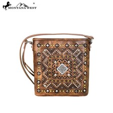 Montana West Western Womens Handbag Crossbody Studded Cut-Out Concho Brown picture