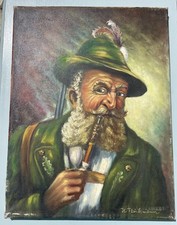 Vintage H. Fleischmann Original Oil Painting Tyrolean Hunter Portrait – 16x12 picture