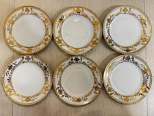 Antique Noritake M Wreath Set 6 Gold Encrusted Floral 6.5” Plates Japan picture