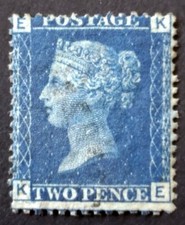 GB- 1859-70-s QV 2d-Deep- Blue ,,KE,, SG-47 pl.-13  Light used  ref.GB-97 picture