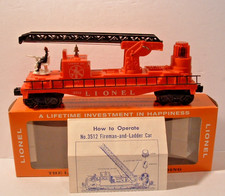 VINTAGE POSTWAR LIONEL #3512 FIREMAN & LADDER CAR- COMPLETE -W/ INST & RBOX - C7 picture