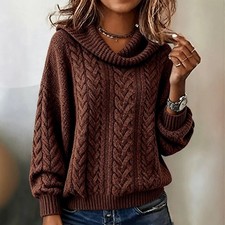 Women's Retro Loose Turtleneck Cable-Knit Sweater picture
