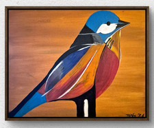 Original 11x14 Abstract Cubist Bluebird Acrylic Canvas Vivid Signed Room Decor 9 picture
