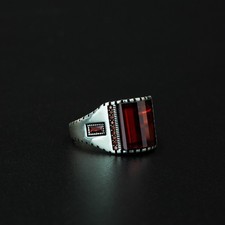 Men's Polished 925 Sterling Silver Red Ruby Gemstone Handmade Ring picture