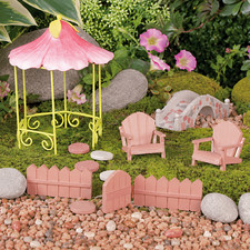 Retired Oriental Trading Fairy Gnome Garden Miniature Furniture 10 Pc Set NIB picture
