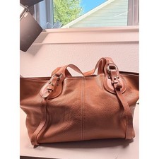 Furla Made in Italy Cognac Pebbled Leather Large Shoulder Tote Bag Purse picture