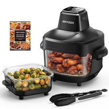 AIRMSEN Portable Glass Air Fryer with Dual Borosilicate Glass Bowls, 4.8QT and picture