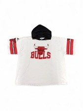 Vintage 90s Chicago Bulls NBA Apex Hooded T-Shirt Rare Retro Jordan Striped picture