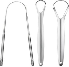YLYL 3 PCS Metal Tongue Scraper Adults Stainless Steel Authentic Silver Set picture