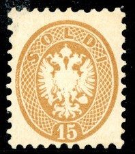Austria 1864 First Issues 15 Soldi Yellow Brown Perf 9½ Scott #24 Mint I780 picture