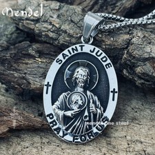 MENDEL Mens Catholic Jesus Christ St Saint Jude Pendant Necklace Stainless Steel picture