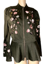 INC,Int'l Concepts,olive green,zipfront,XL,embroidery,peplum,New,Luxury,Unique picture