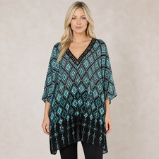 Catherines Ethereal Drapey Embellished Beaded Geometric Print Top SZ *Plus Size picture