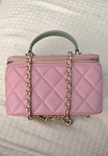 Chanel Pink & Green Quilted Mini Beauty Vanity Bag Gold Chain GWP NIB picture