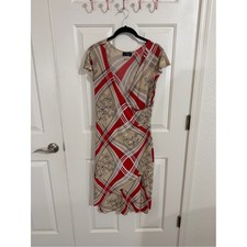 Vintage Y2K RAG Dress M Red Plaid Floral Faux Wrap Midi Made in USA picture