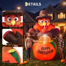 6FT Thanksgiving Inflatable Outdoor LED Turkey Pumpkin Blow up for Yard Decor US picture