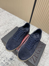 Zegna Men's Luxury Navy Suede Lace Up Sneakers Casual Low Top Shoes all size picture