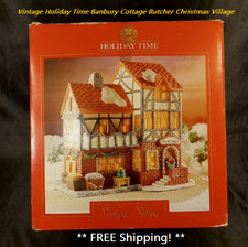 Vintage Holiday Time Banbury Cottage Butcher Christmas Village Ceramic 1990s USA picture