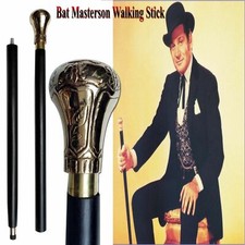 BAT MASTERSON  HANDCRAFTED ANTIQUE BRASS POLISH WOODEN WALKING STICK Cane GIFT picture