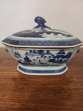 Antique Chinese Canton Blue & White Covered Tureen picture