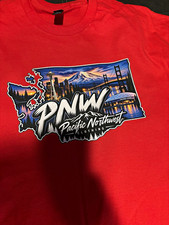 PNW Pacific Northwest Clothing Graphic Logo Crew Neck Cotton T-Shirt XL Red picture