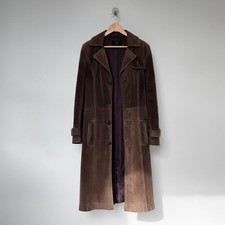 Women Brown Suede Leather Long Trench Coat Real Leather Classic Vintage Overcoat picture