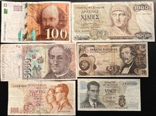 European Obsolete Banknote Lot 6 Pieces Greece Spain France Austria Belgium picture