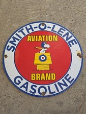 VINTAGE 1959 ''SMITH-O-LENE GASOLINE'' PUMP PLATE PORCELAIN SIGN 12