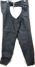 Unik Ultra Black Leather Lined Buckle Pockets Motorcycle Chaps Pants Men's XL picture