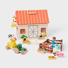 Gigglescape Wooden Fold Up Barn Set Carrier w/ Animals Tractor & Accessories picture