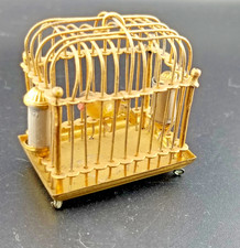 ANTIQUE  ORMOLU   GERMAN METAL  GOLD  BIRDCAGE   WITH BIRD. DOLLHOUSE MINIATURE picture