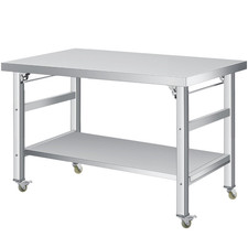 Commercial NSF 48x24in Stainless Folding Prep Table Undershelf Casters Rustproof picture