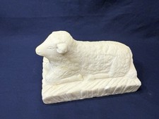 Antique 19th C American Folk Art Carved White Marble Lamb Sheep Figure Sculpture picture