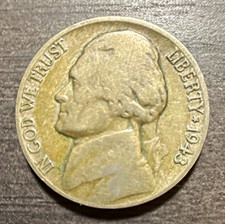1943-S Jefferson Nickel 5C Wartime Silver 0.35 Fine Large S Business Strike picture