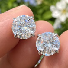 3.6CTW Round Cut D VVS1 Moissanite Push Back Stud Earrings 14K White Gold Plated picture
