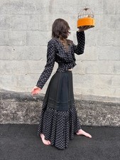 Antique VTG 1900s Edwardian Dress, Skirt, Bodice Set Black &  White Polka Dot XS picture