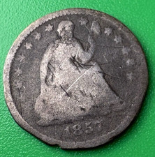 1857-P Seated Half Dime in AG Condition, Rim Nick, Scratches picture