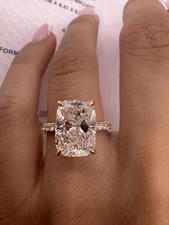 4.20 Ct Elongated Cushion VS1 Lab Grown Diamond Engagement Ring 14K Yellow Gold picture
