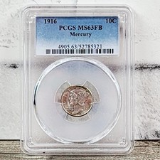1916 P PCGS MS63FB Mercury Dime 10c US Mint Silver Coin 1916-P MS-63FB GRADED picture