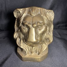 Vtg Gatco Lion Head Bookend 1 Piece Heavy Antique Brass Korea  picture
