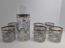 Vintage Cera Glass Dow Jones Industrial Average 1958-1968 Pitcher 6 Glasses Stir picture