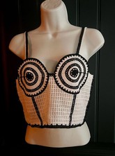 Zara Crochet Corset Top Medium Black Cream picture