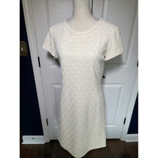 Vintage 1960s Utah Tailoring Mills Boucle Knit Shift Dress Cream Off White Sz 6 picture