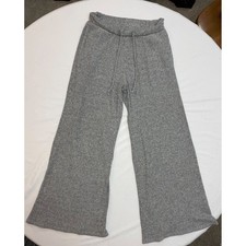 Socialite Gray Ribbed Knit Wide Leg Lounge Pants Drawstring Pockets Small picture